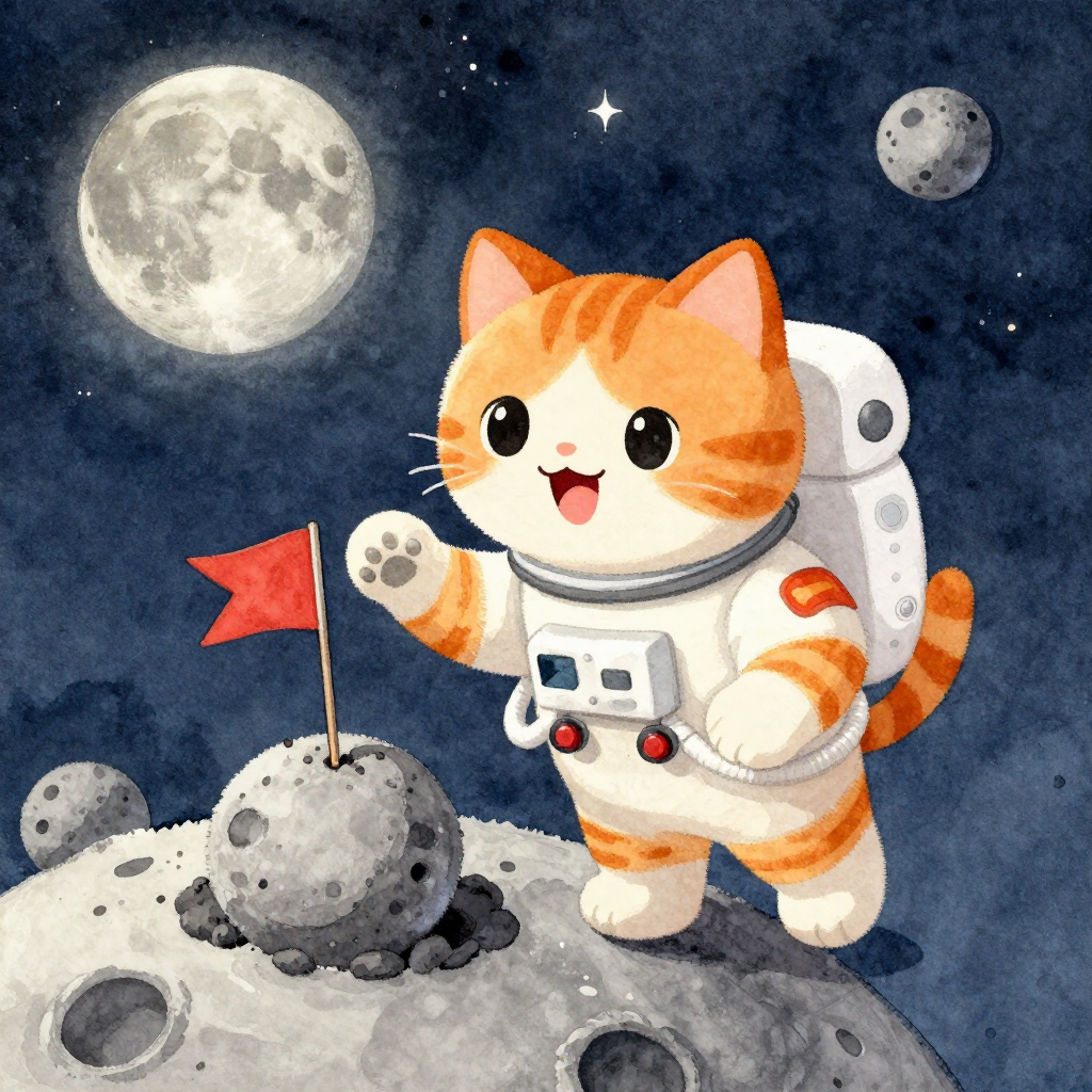 Cat-naut on the moon