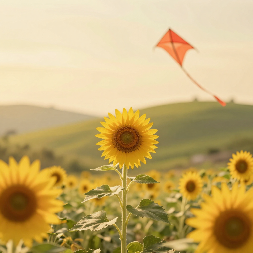 Sunflowers and a kite